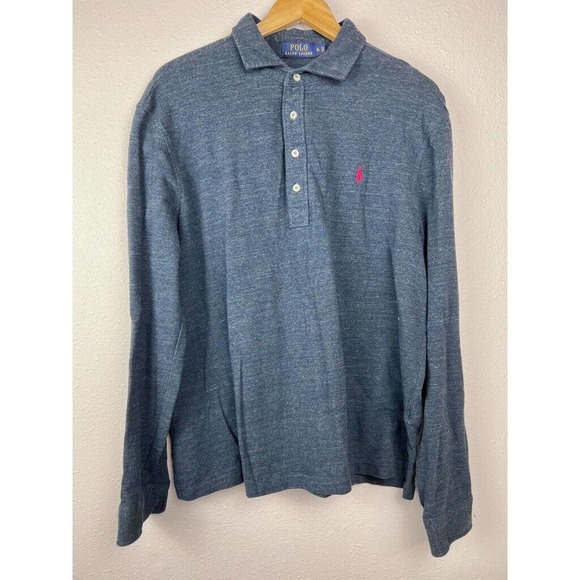 Polo Ralph Lauren Men's XL Navy Blue 1/4 Button Long Sleeve Cotton Shirt - Picture 2 of 7